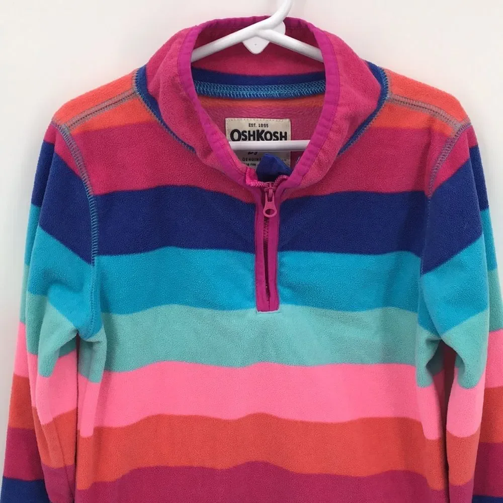 OshKosh B'gosh Girls' Multi-Color Rainbow Stripe Fleece Pullover 8